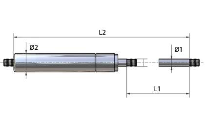 Technical drawing - Gas springs - threads - stainless