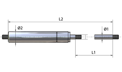 Teknisk ritning - Livsmedelsgodkända (FDA) gasfjädrar i rostfritt 316-material