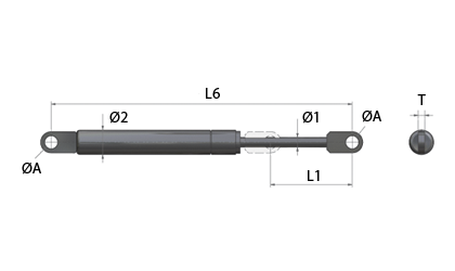 Technical drawing - Gas springs - Welded eyes - Nitrider